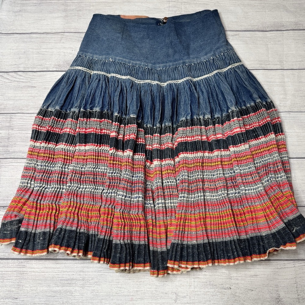 Beautiful Handmade Embroidered Hmong Pleated Multicolor Skirt 30" Minority Tribe - Picture 7 of 8